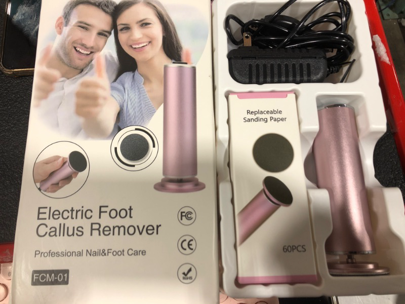 Photo 2 of Electric Foot Callus Remover (Adjustable Speed) with 60pcs Replacement Sandpaper Discs, Powerful Pedicure Electronic Foot File for Women Men Dead Dry Hard Skin Calluses, Pink
