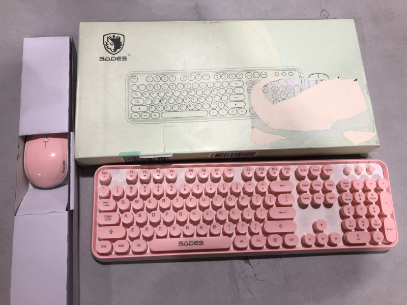 Photo 2 of SADES V2020 Wireless Keyboard and Mouse Combo,Pink Wireless Keyboard with Round Keycaps,2.4GHz Dropout-Free Connection,Long Battery Life,Cute Wireless Moues for PC/Laptop/Mac(Pink)
