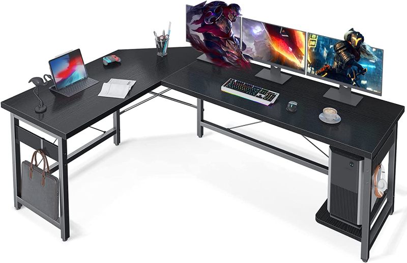 Photo 1 of  L Shaped Gaming Desk, Corner Computer Desk, Sturdy Home Office Computer Table, Writing Desk, Larger Gaming Desk Workstation, Black 43.7"x23"