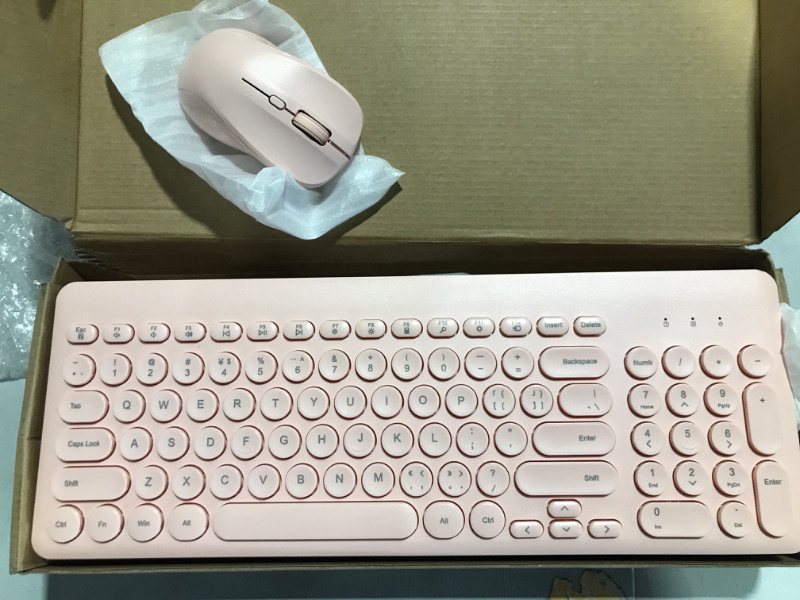 Photo 2 of Arcwares Wireless Keyboard and Mouse Combo, Sweet Pink Cute Keyboard, 2.4G USB Ergonomic Full-Sized Mute Keyboard for Computer, Laptop, PC Desktops, Mac