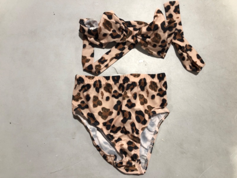 Photo 2 of Aalizzwell Baby Girl Bathing Suit, Toddler Girls Two Piece Swimsuit Halter Top Bikini Bottoms Swimming Suit Cheetah 3-4T