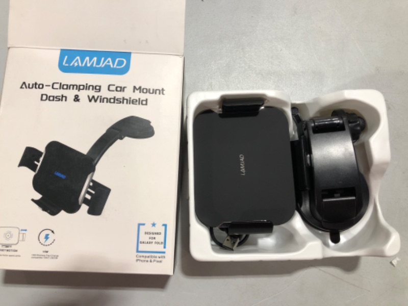 Photo 2 of LAMJAD Wireless Car Charger Mount for Galaxy Z Fold 4/3 car Mount/Accessories,[Dual Coils] 15W Fast Charging Phone Holder for Galaxy Z Fold 4/3/2/S22 Ultra, iPhone 14/13/12 S7 car charger