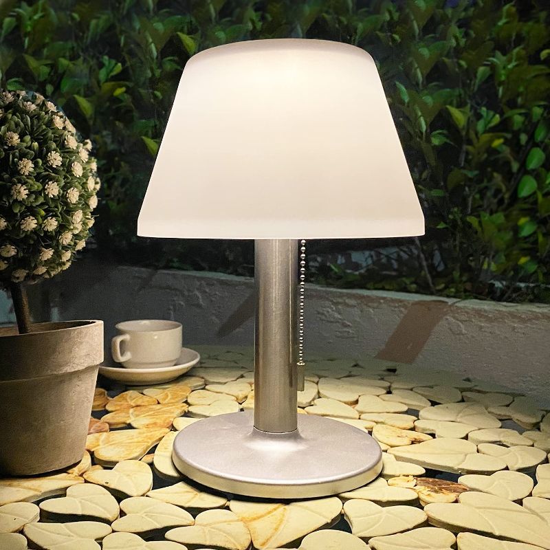 Photo 1 of shumi LED Solar Table Lamp Outdoor Waterproof-3 Way Dimmable Outside Patio Table lamp,Solar Modern Bedsid Lamp,Cordless Solar Desk Lamp with Pull Chain for...
