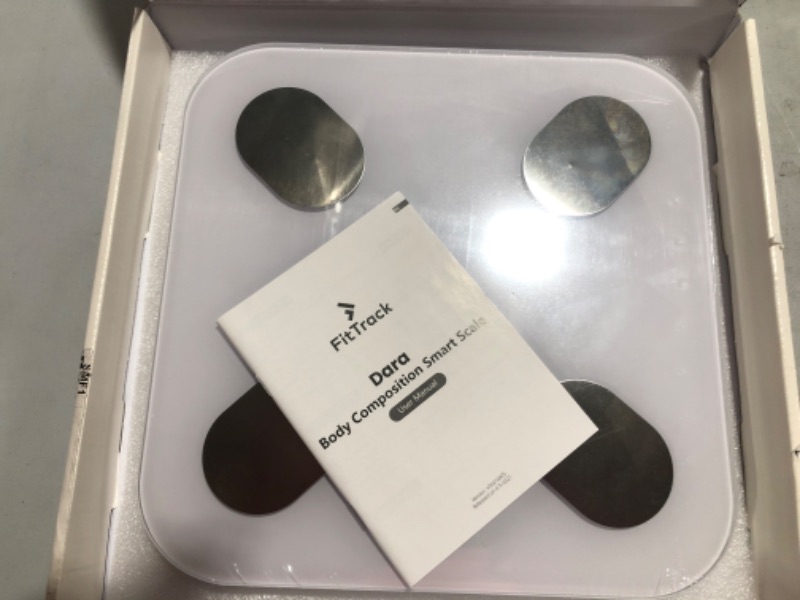 Photo 2 of FitTrack Dara Smart BMI Digital Scale - Measure Weight and Body Fat - Most Accurate Bluetooth Glass Bathroom Scale (White)