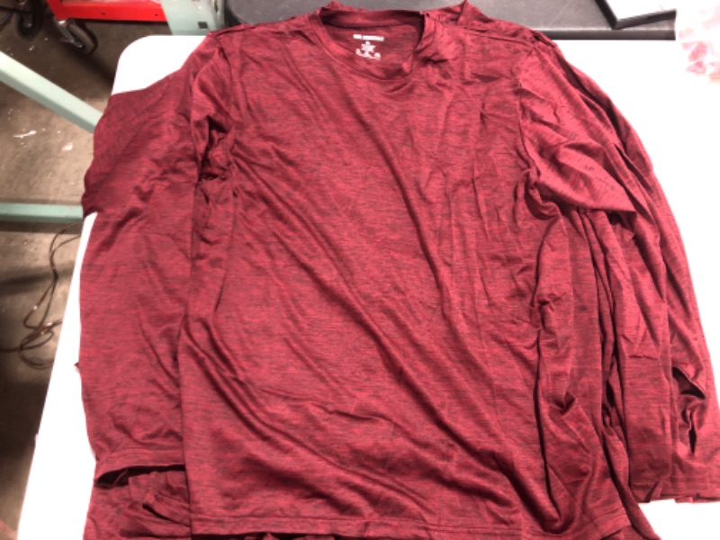 Photo 1 of 4 Pack: Men's Dry-Fit Moisture Wicking Performance Long Sleeve T-Shirt, UV Sun Protection Outdoor Active Athletic Crew Top - All Burgundy
