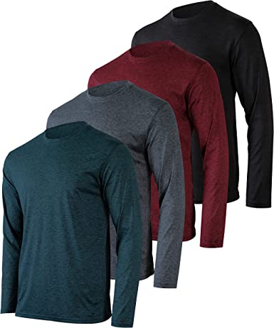 Photo 2 of 4 Pack: Men's Dry-Fit Moisture Wicking Performance Long Sleeve T-Shirt, UV Sun Protection Outdoor Active Athletic Crew Top - All Burgundy
