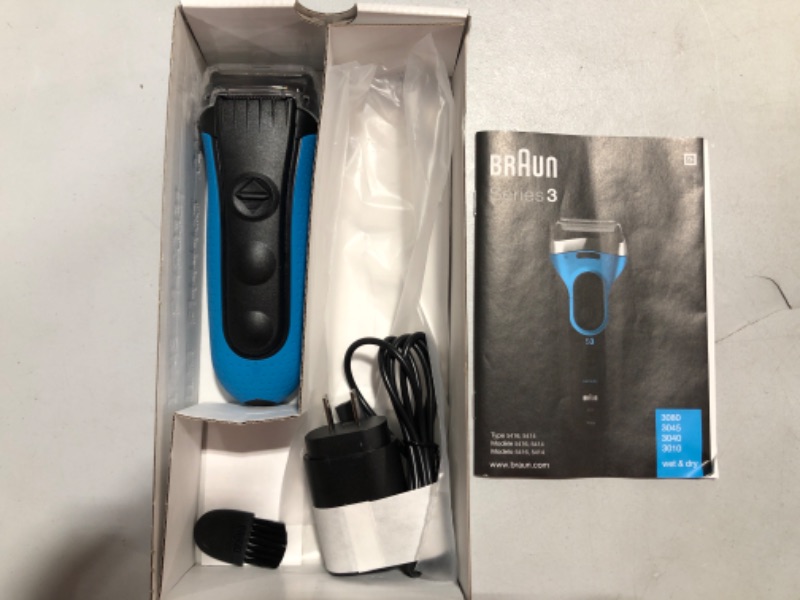 Photo 2 of Braun Electric Series 3 Razor with Precision Trimmer, Rechargeable, Wet & Dry Foil Shaver for Men, Blue/Black, 4 Piece 