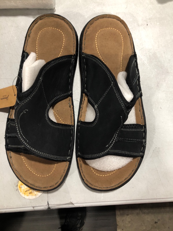 Photo 2 of Jousen Men's Leather Sandals Arch Support Slide Outdoor Retro Fisherman Sandals for Men- SIZE 10 Amy2004-black