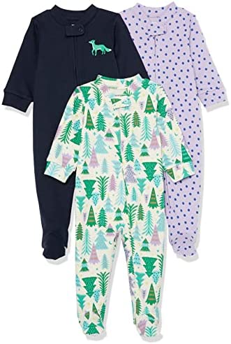 Photo 1 of Amazon Essentials PUnisex Toddlers 5T Cotton Snug Fit Footed Sleeper Pajamas- multicolor festive/tree/fox/dots 5T