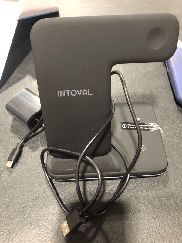 Photo 2 of Intoval Charging Station for Apple iPhone/iWatch/Airpods, 3 in 1 Wireless Charger for iPhone 14/13/12/11/XS/XR/XS/X/8, iWatch 8/Ultra/7/6/SE/5/4/3/2, Airpods Pro2/Pro1/3/2/1 (Z5,Black)