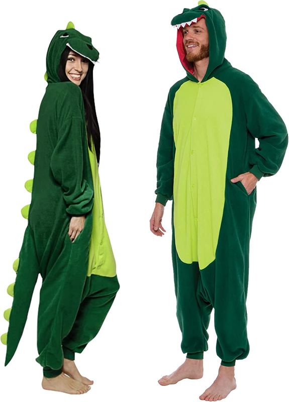 Photo 1 of Dinosaur Adult Onesie - T-Rex Halloween Costume - Plush Dino One Piece Cosplay Suit for Adults, Women and Men FUNZIEZ! Size XXL