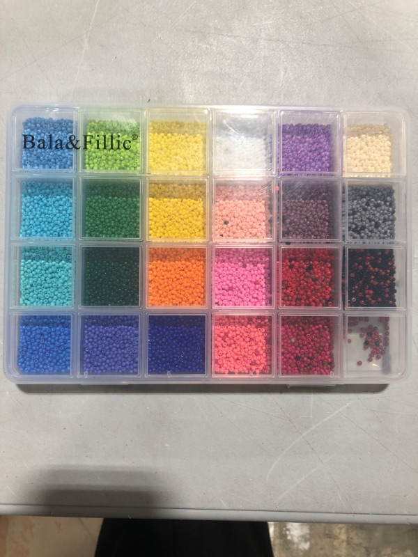 Photo 2 of Bala&Fillic Size Almost Uniform 2mm Round 12/0 Seed Beads About 21600pcs in Case Opaque Colors Seed Beads 2mm Small Seed Beads for Jewelry Making (About 900pcs/Color, 24 Colors) 24 Colors Matte Opaque -Size 2mm