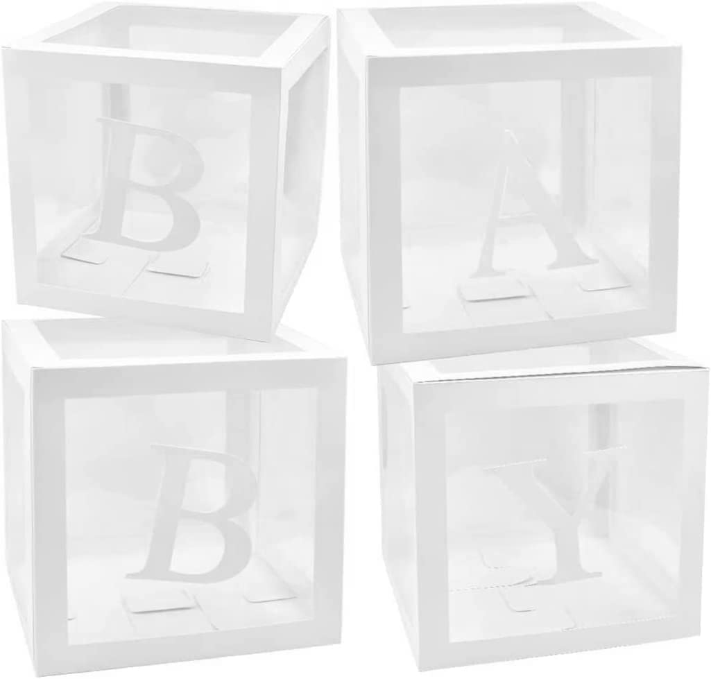 Photo 1 of DUBEDAT Baby Boxes with Letters for Baby Shower,4 boxes 4 sets of letters?Transparent Baby Shower Decorations Block Boxes for Birthday Party,Gender Reveal ,Wedding?Reusable Favors In Gift box