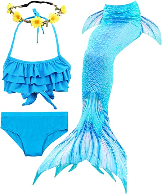 Photo 1 of Camlinbo 3Pcs Girls Swimsuits Mermaid for Swimming Mermaid Costume Bikini Set for Big Girls Birthday Gift 3-12 Years