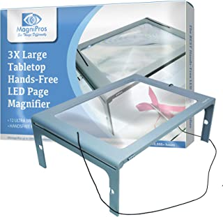Photo 1 of 3X Large Full Page Magnifier with 12 LED Lights[Provide Evenly Lit Viewing Area], Foldable Flip-Out Legs, Dual Power Supply Modes- Ideal for Hands Free Reading, Low Vision, Seniors with Aging Eyes
