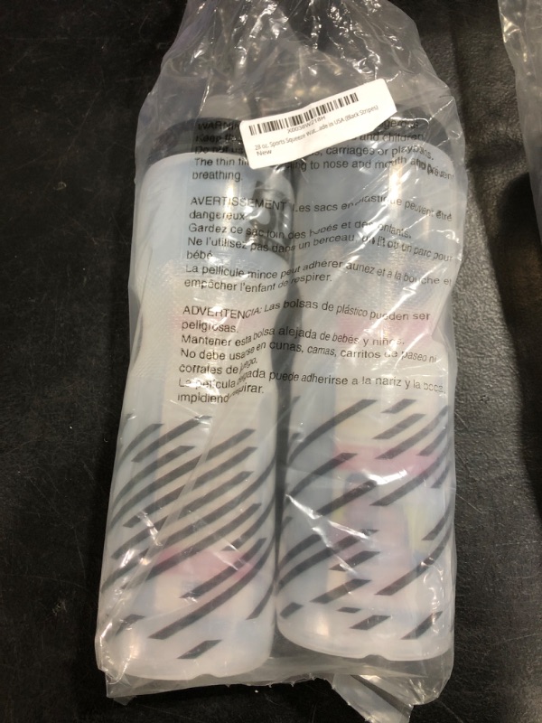Photo 1 of 50 Strong 28 oz. Sports Squeeze Water Bottle with Premium One-Way Valve Cap - Two Pack of Squirt Bottles - Fits in Most Bike Bottle Holders - Made in USA (Black Stripes