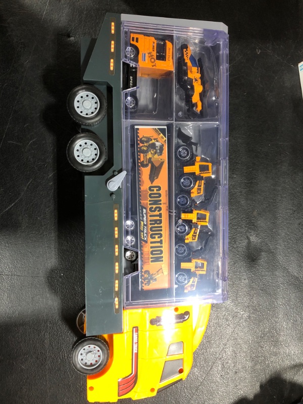 Photo 2 of zoordo Construction Truck Toys Sets,11 in 1 Mini Die-Cast Truck Vehicle Car Toy in Carrier Truck,Gifts for 3 + Years Old Kids Boys Girls
