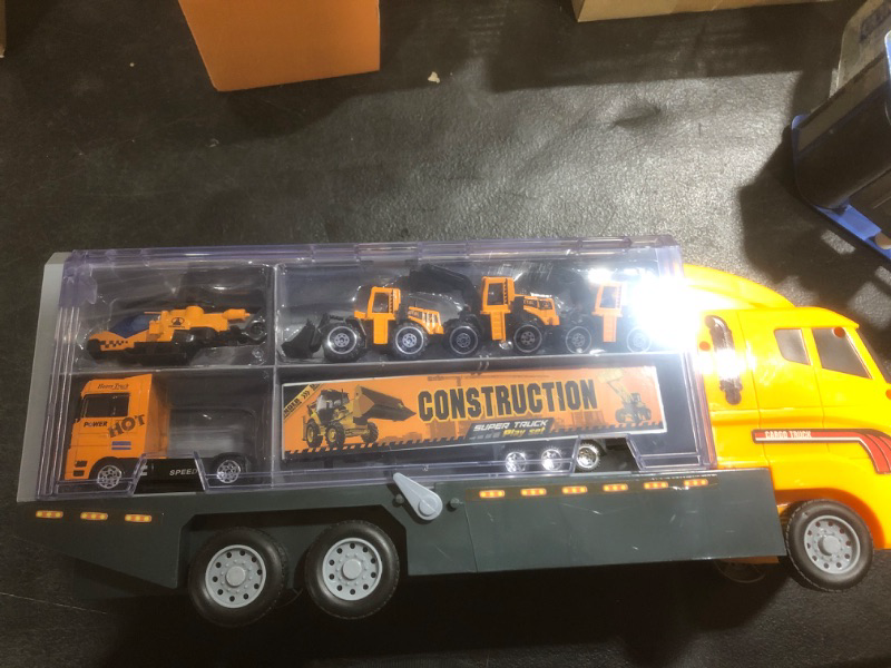 Photo 2 of zoordo Construction Truck Toys Sets,11 in 1 Mini Die-Cast Truck Vehicle Car Toy in Carrier Truck,Gifts for 3 + Years Old Kids Boys Girls
