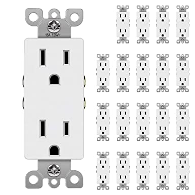 Photo 1 of [20 Pack] BESTTEN 15 Amp Decorator Electrical Wall Outlet Receptacle, Non-Tamper-Resistant, 15A/125V/1875W, for Residential and Commercial Use, cUL Listed, White 