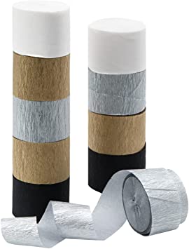 Photo 1 of 10 Rolls Crepe Paper Streamers, 820 Ft Party Streamers for Birthday Wedding Christmas Bridal Shower Baby Shower Bachelorette Engagement Ceremony Graduation (Gold+Silver+Black+White) 