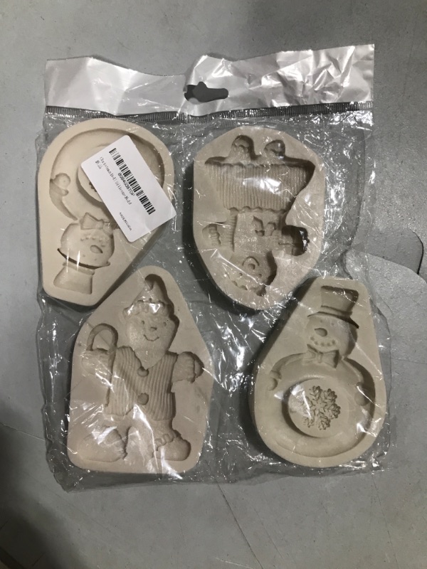 Photo 2 of 4 pcs Christmas Snowman Fondant Molds, Gingerbread Man Chocolate Silicone Molds, Santa Claus Clay Resin Molds for Cake Decorating, Cookies, Bread, Marzipan, Candy, Sugar Craft, Soap, Candle