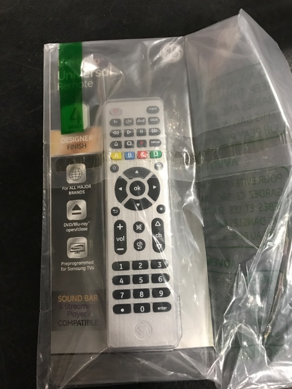 Photo 2 of GE Universal Remote Control for Samsung, Vizio, LG, Sony, Sharp, Roku, Apple TV, TCL, Panasonic, Smart TVs, Streaming Players, Blu-ray, DVD, 4-Device, Silver, 33709 Silver 4 Device Standard