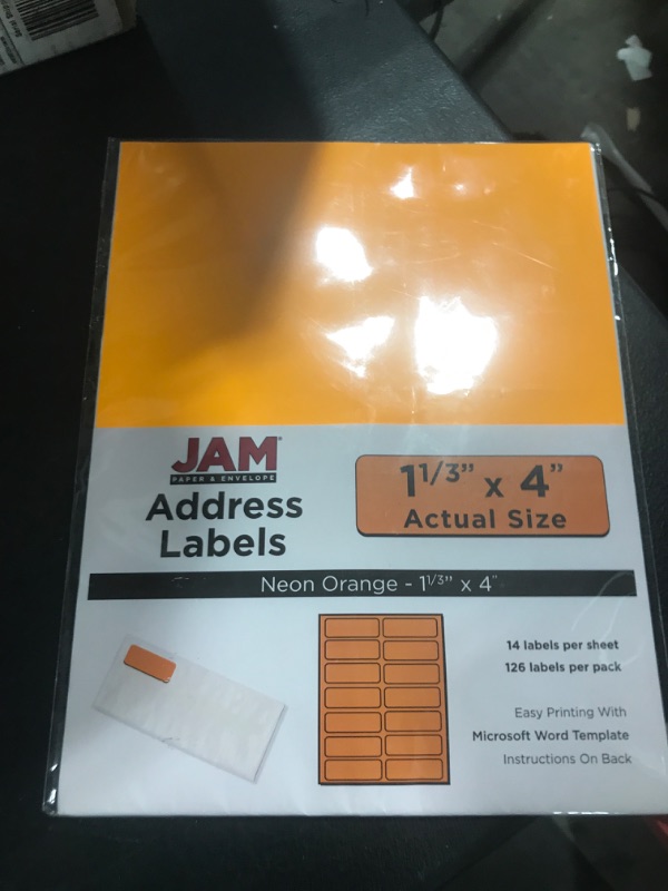 Photo 2 of JAM PAPER Shipping Address Labels - Rectangular - 1 1/3 x 4 - Neon Orange - 126/pack 1 1/3" x 4" Labels Neon Orange