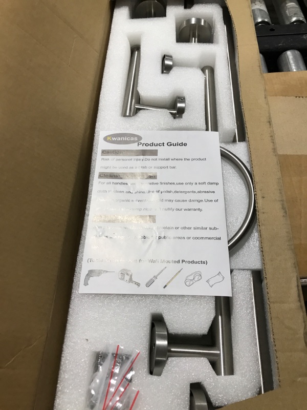 Photo 1 of 6 Pieces Brushed Nickel Bathroom Hardware Accessories Set Hand Towel Ring 18&23.6 inch Round Towel Bar Silver Toilet Paper Holder Towel Hooks 2 Pieces SUS 304 Stainless Steel,Heavy Duty,Wall Mounted