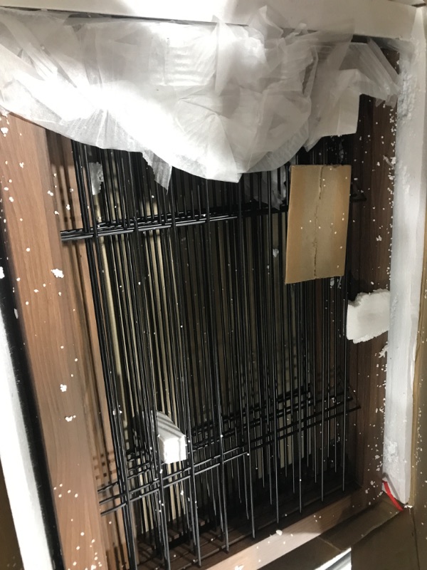 Photo 1 of beeNbkks Extra Wide Pet Gate, 6 Panels Freestanding Dog Gate with Walk Through Door and 5 Support Feet, Pet Barrier Fence for Stairs Doorways Fireplace, Indoor Exercise Playpen for Dog Cat Dog Playpen, 6 Panels, Walnut