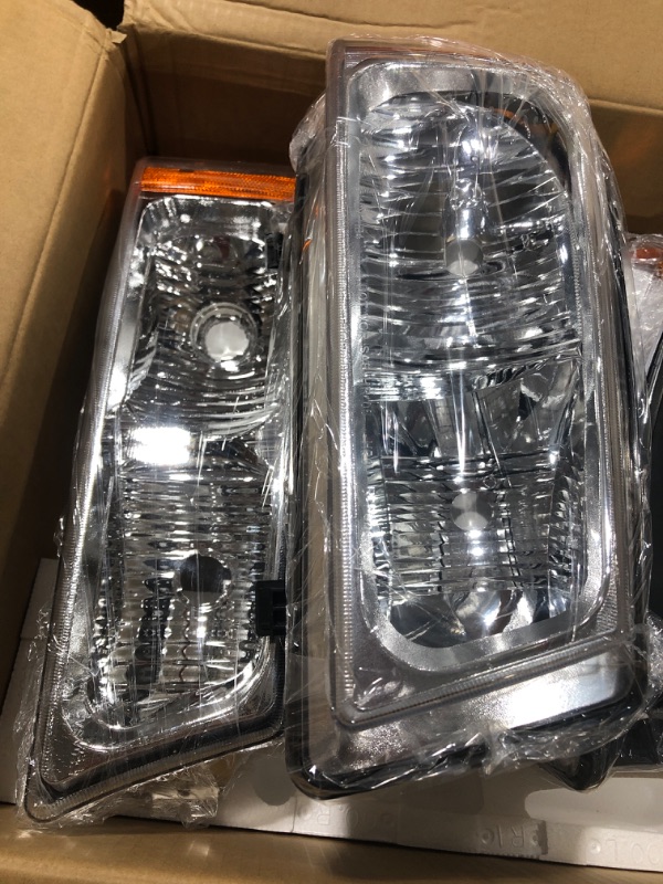 Photo 3 of AXLAHA 2003-2006 Chevy Silverado Headlights Assembly for 2003 2004 2005 2006 Chevy Silverado Avalanche 1500/2500/3500 Chrome Housing Amber Reflector Clear Lens Replacement Driver and Passenger Side A-Chrome Housing Amber Reflector