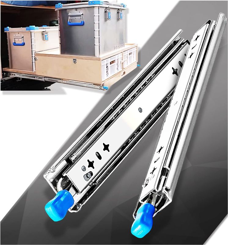 Photo 1 of REGUDA Heavy Duty Drawer Slides Load Capacity up to 260 Lb 3 fold Full Extension Runners with Lock Side Mount Ball Bearing Rails Track Glides 12 14 16 18 20 22 24 26 28 30 32 34 36 38 40 Inch 1 Pair
