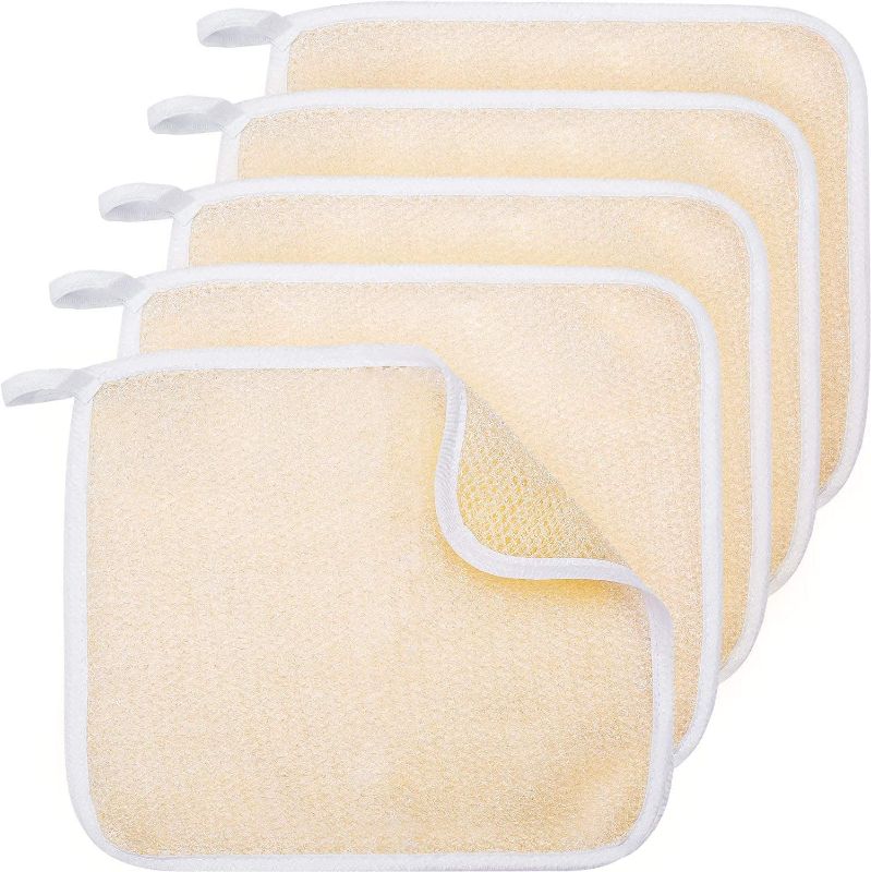 Photo 1 of 5 Pack Exfoliang Face and Body Wash Cloths Towel Soft Weave Bath Cloth Exfoliating Scrub Cloth Massage Bath Cloth for Women and Man (5 Pack Two Sides Exfoliating Cloth)
