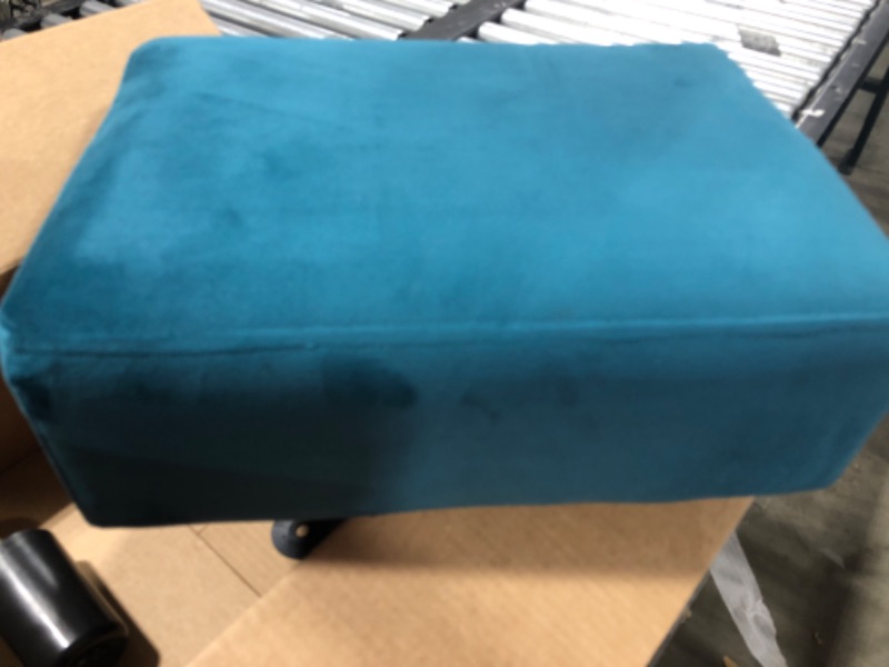 Photo 1 of 16” Cube Modern Linen Fabric Pouf Footrest Ottoman - Blue