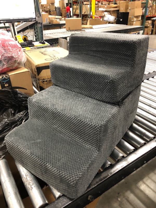 Photo 2 of 4 Tiers Foam Dog Stairs Steps, High Density Foam Folding Pet Stairs, Non-Slip Bottom Dog Steps for High Beds Sofa Couch ,Best for Dogs Injured,Older Dogs Cats,Pet with Joint Pain (Gray)
