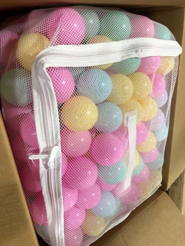 Photo 2 of Amazon Basics BPA Free Crush-Proof Plastic Ball Pit Balls with Storage Bag, Toddlers Kids 12+ Months, 6 Pastel Colors - Pack of 400 6 Pastel Colors 400 Balls