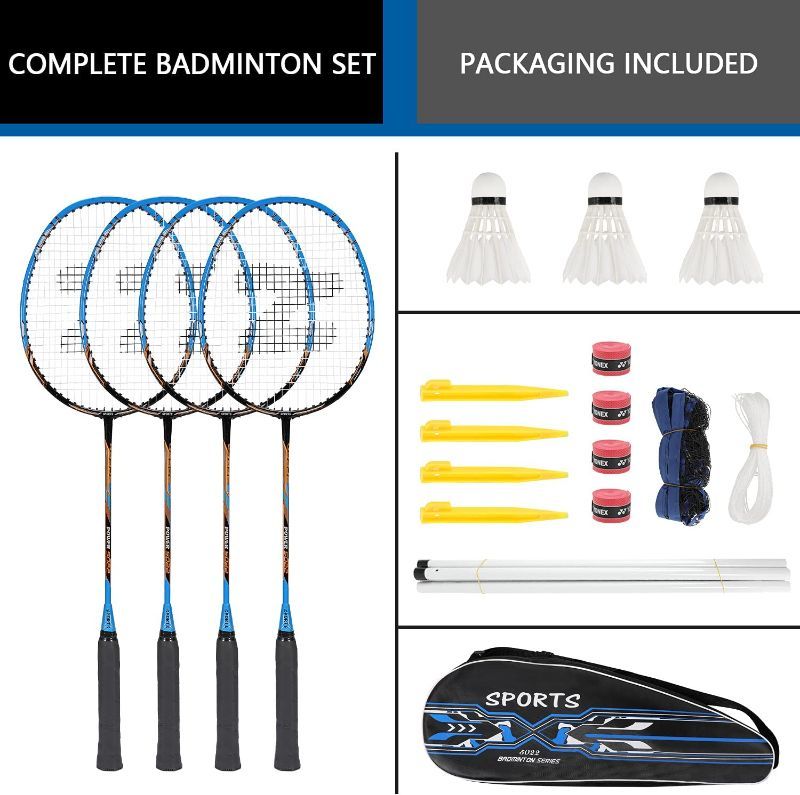 Photo 1 of Badminton Racquets, Lightweight Carbon Fiber Badminton Set, Badminton Set of 4 Rackets for Adult and Children, Including 4 Rackets, 3 Shuttlecocks, 4 Overgrip and Portable Case
