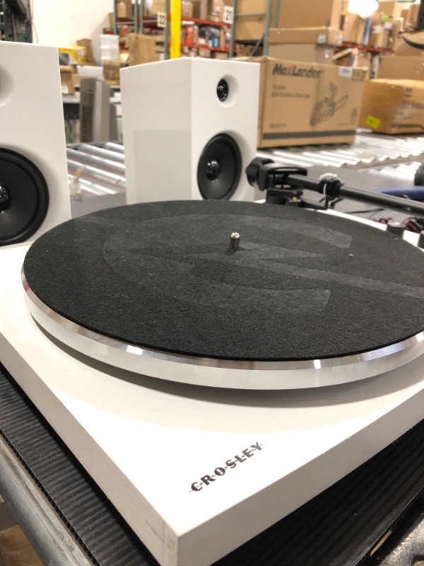 Photo 3 of Crosley T150C-WH 2-Speed Bluetooth Turntable Record Player System with Weighted Tone Arm and Stereo Speakers, White T150C - Audio Grade Plinth, NP-15 Needle White