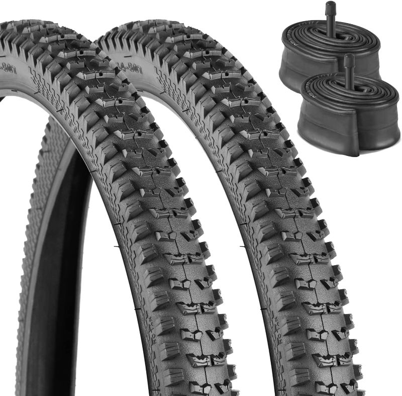 Photo 1 of 2 Sets 26" Mountain Bike Tires and AV 32mm Valve Tubes 26 x 2.125 (54-559) Compatible with 26x2.125 Bike Tires and Tubes (Black) A210
