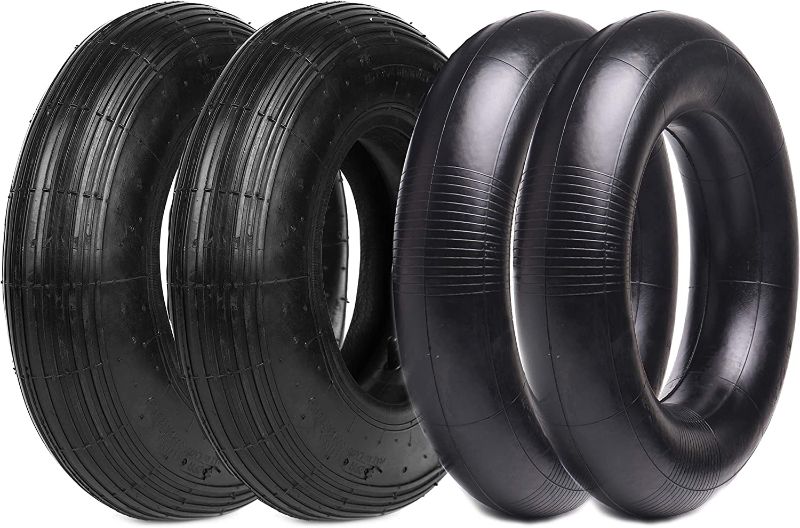 Photo 1 of (2-Set) AR-PRO 4.80/4.00-8" Tire and Inner Tube Set - Universal Replacement Tires and Inner Tubes with 15.5" Outer Tire Diameter and 4.80" Tire Width - Fits on Dollies, Trolleys, Wagons, and More
