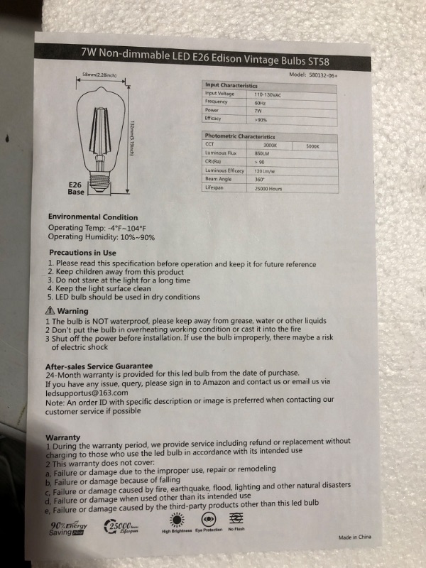 Photo 3 of 12-Pack Vintage 7W ST58 LED Edison Light Bulbs 60W Equivalent, 850Lumens, 3000K Soft Warm White, E26 Base LED Filament Bulbs, CRI90+, Antique Glass Style Great for Home, Bedroom, Office, Non-Dimmable
