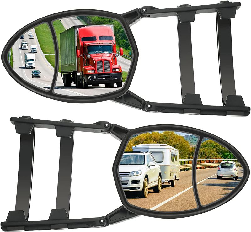 Photo 1 of 2 Pieces Black Clamp-On Towing Mirrors Car Mirror Extenders Clip on Mirrors Universal Towing Mirrors for Vehicle Car Truck Trailer Mirror Extensions Accessories https://a.co/d/hC1fw4J