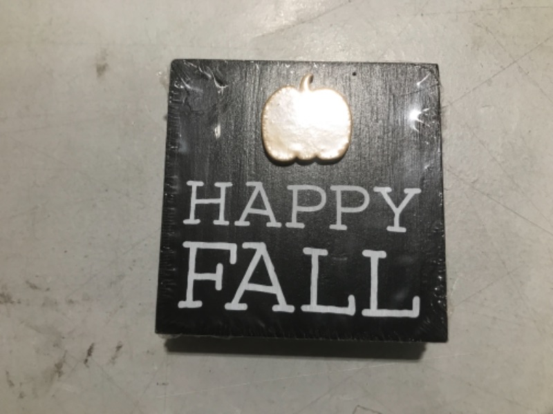 Photo 2 of 'Happy Fall' 3-D Pumpkin and Cheetah Print Mini Block Sign