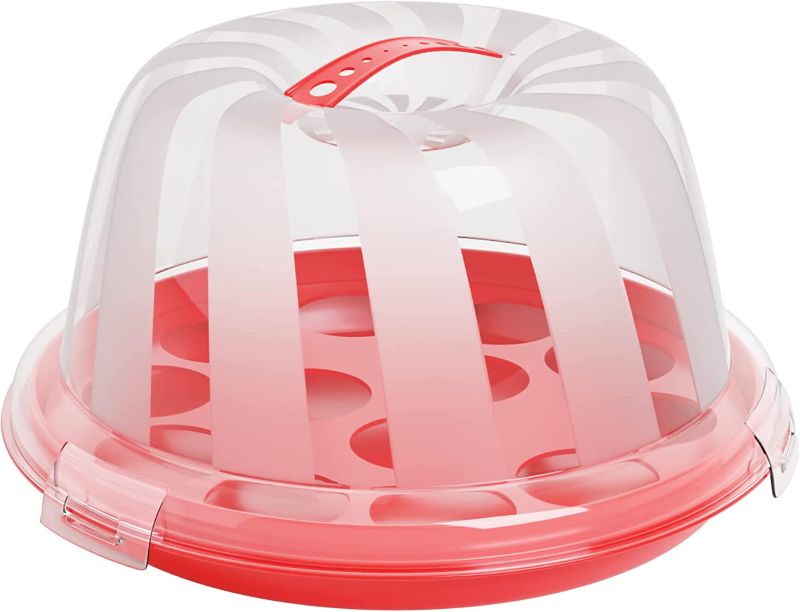 Photo 1 of Cake Cupcake Carrier with Lid and Handle | 9" Round Cake Container Holder with Dome Cover | Plastic Pie Carrier Cake Storage Container | Easy Transport for Bunt Cake Keeper Platter Tray 