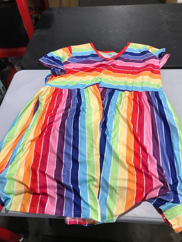 Photo 2 of  Basic Rainbow Stripe V Neck Short Sleeve Raglan Elegant Summer Casual Colorful Tie Waist Loose Fit Dress 5xl 