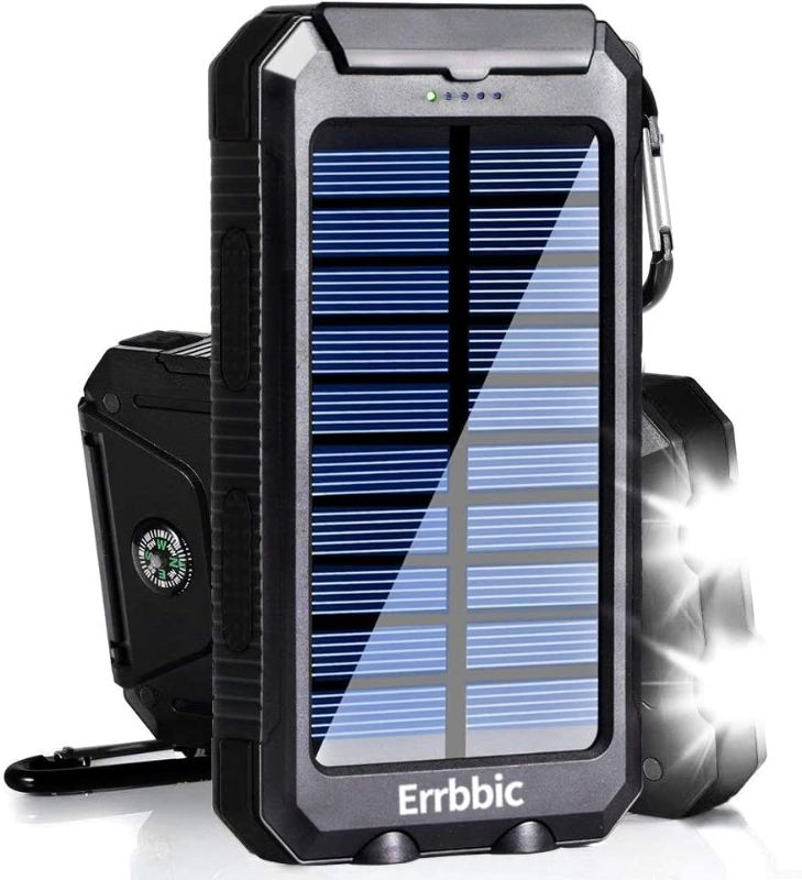 Photo 1 of Limited-time deal: Solar Charger 20000mAh Solar Power Bank Waterproof Portable External Backup Battery Charger Built-in Dual USB/Flashlight for All Cell Phone, Tablet, and Electronic Devices(Black) 