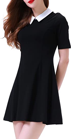 Photo 1 of Aphratti Women's Short Sleeve Casual Peter Pan Collar Cute Fit and Flare Dress Small