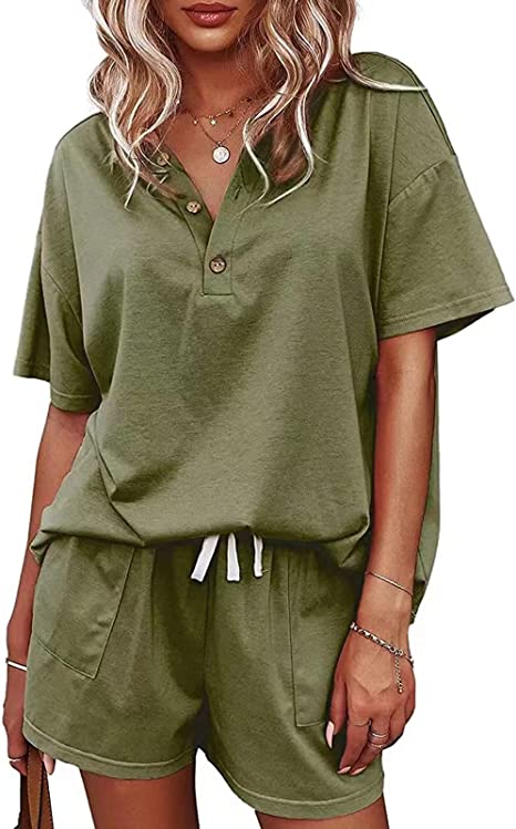 Photo 1 of ADDHEAT Women's Short Sleeve Sweatsuits: 2 Piece Casual Outfit Sets with Pockets - Large