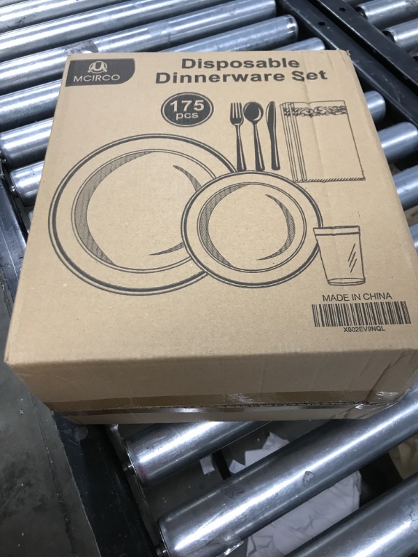 Photo 3 of 175 Piece Gold Dinnerware Set - 50 Gold Rim Plastic Plates - 25 Gold Plastic Silverware - 25 Gold Plastic Cups - 25 Linen Like Gold Paper Napkins, 25 Guest Disposable Gold Dinnerware Set