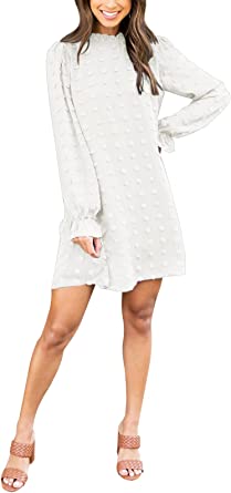 Photo 1 of Adibosy Women's Dress Long Sleeve Swiss Dot Mini Dresses Round Neck Loose Chiffon Casual Short Dress
SIZE-LARGE