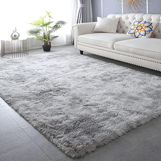 Photo 1 of  Shag Area Rug,Indoor Ultra Soft Fluffy Plush Rugs for Bedroom Living Room, Non-Skid Modern Nursery Faux Fur Rugs for Kids Room Home Decor (Tie-Dyed Light Gray, 5x7 Feet)